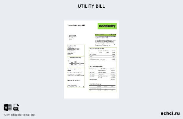 цифровая загрузка шаблона счета за электроэнергию Ecotricity в Соединенном Корол